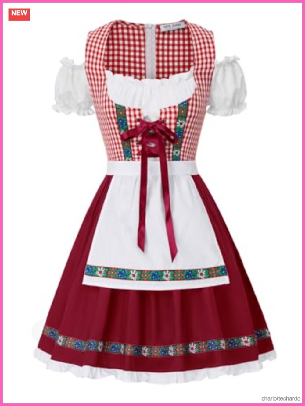 Women's Dirndl Oktoberfest Dress with Detachable Apron, Cold Shoulder, Costume